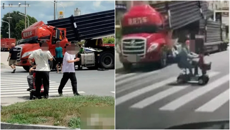 威海文登区货车事故：重物挤压驾驶室，现场照片令人揪心