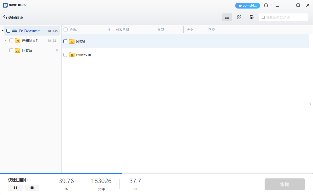 自动执行快速扫描和深度扫描后,你将看到已删除和丢失的文件